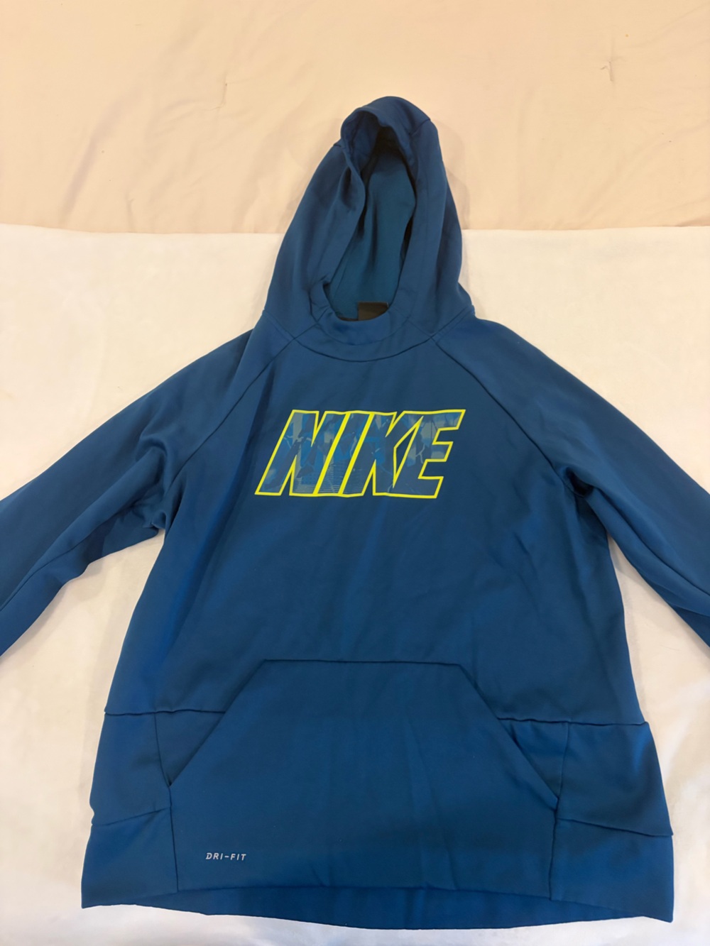 Nike Men’s Blue Crewneck Hoodie with Neon Logo